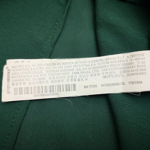 Zara Woman Ladies Size XL V-neck Long Sleeves Dark Green Blouse - Picture 8 of 13